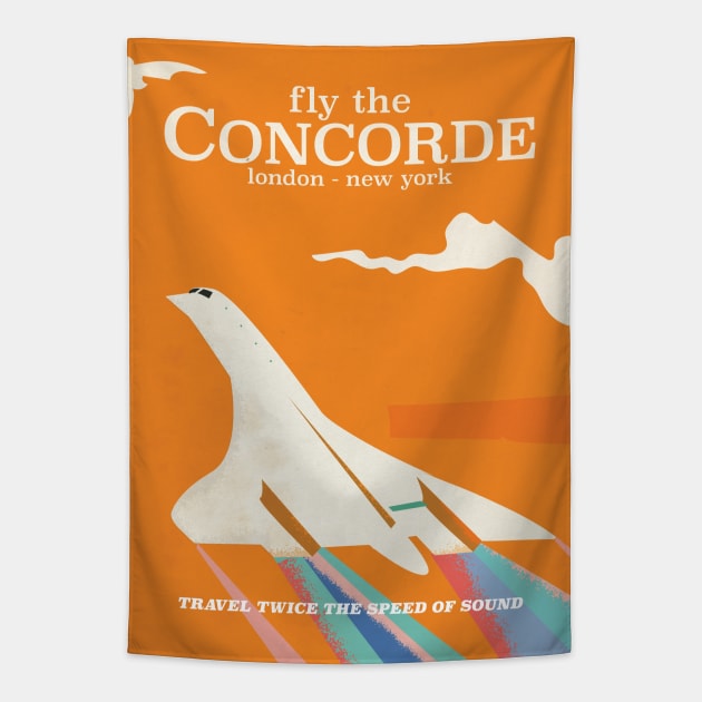 Fly the Concorde vintage travel poster Tapestry by nickemporium1