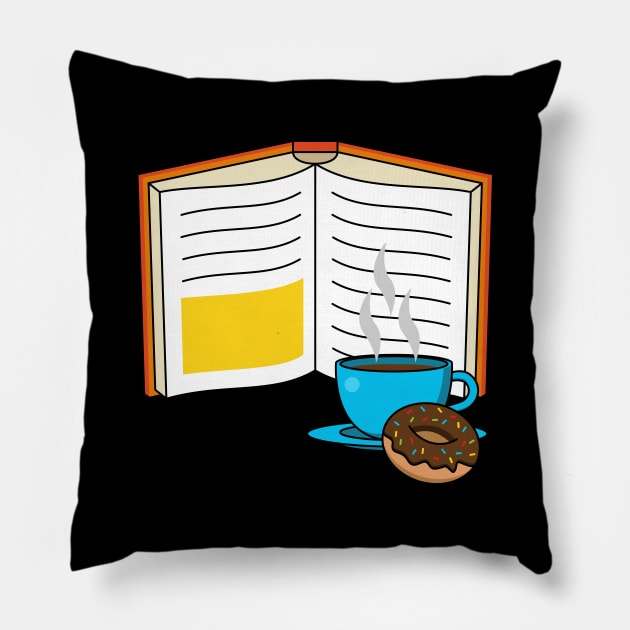 Book Coffee and Donut Cartoon Pillow by BirdAtWork