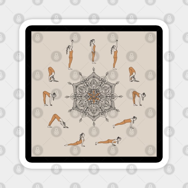 Yoga Sun Salutation Mandala Magnet by Sierraillustration