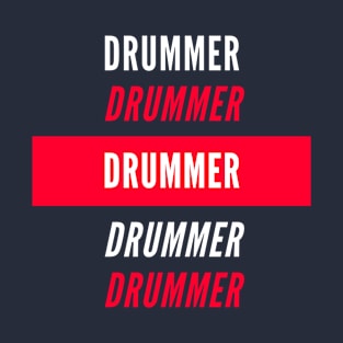 Drummer Red and White Design T-Shirt