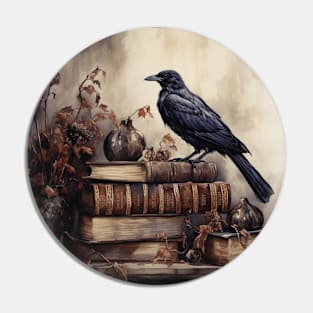 Raven and books Pin