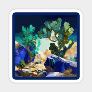 Blue and Green Cactus Desert Scenery Magnet