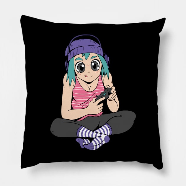 Cute Anime Girl Gaming Pillow by OnepixArt