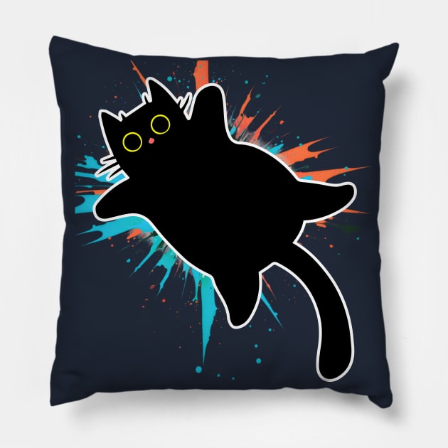 Funky Blue Orange Paint Explosion by Black Cat Pillow by vystudio