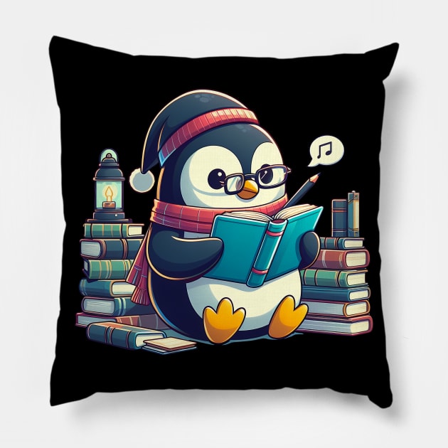 Penguin Reading Read Reading Librarian Book Pillow by ttao4164