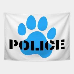 Police and dog paw print design in black and blue Tapestry