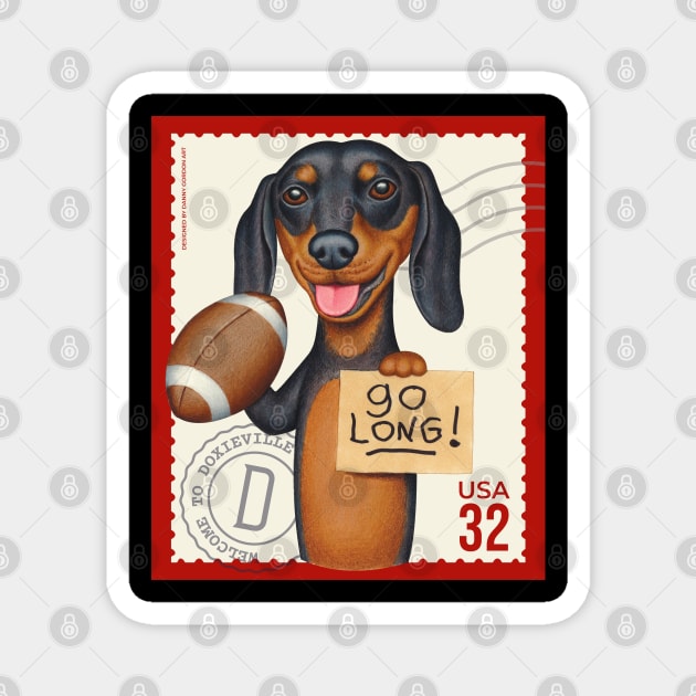 Funny dachshund with football ready to go long Magnet by Danny Gordon Art