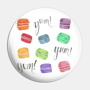 Yum! Rainbow Macarons Watercolor Illustration Pin