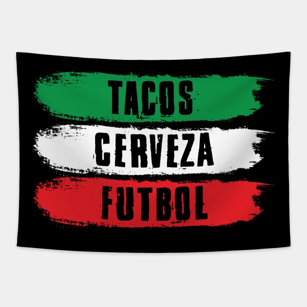 Tacos Cerveza Futbol Soccer Beers & Mexican Food Tapestry by theperfectpresents