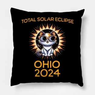 Funny Cat Sunglasses Total Solar Eclipse April 2024 Ohio Pillow