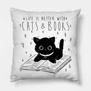 Cats and Books Design Pillow