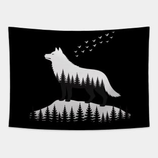 SIBERIAN CAT Forest Silhouette Tapestry