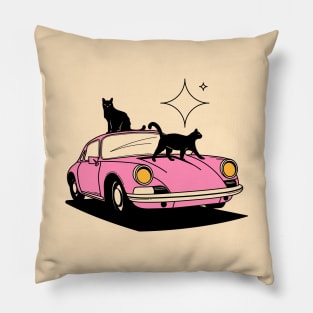 Cool Car Black Cat in beige Pillow