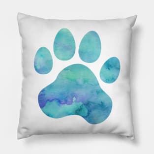 Dark Teal Watercolor Paw Print Pillow