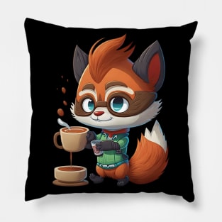 Red Panda & Coffee Kawaii Anime Bear & Coffee Lover Gamer Pillow