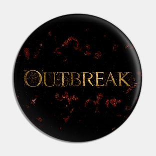 Outbreak text on black background with red viral particles Pin