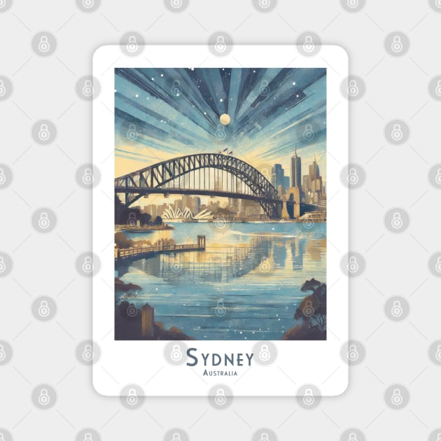 Retro Vintage Travel Poster Sydney Skyline at Dusk Magnet by POD24