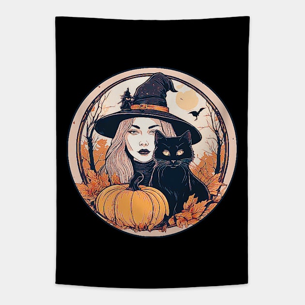 Witch With Black Cat # 2 Tapestry by Black Cat Alley