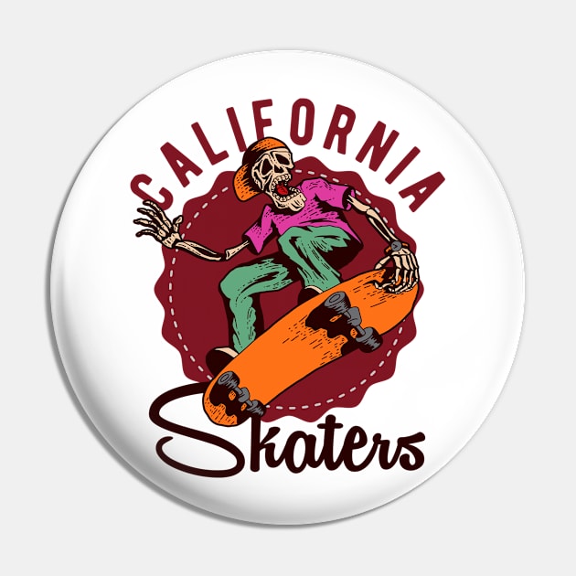 California Skater: A Skeleton Hits the Halfpipe Pin by Wear Your Story