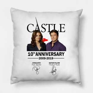 Castle, 10th, Anniversary, 2009, 2019, Stana, Katic, Kate, Beckett, Nathan, Fillion, Richard, White Pillow