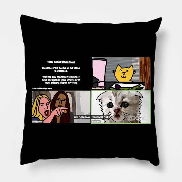 Cat Lawyer on Zoom Call with Woman Yelling at a Cat Memes Pillow by ellenhenryart