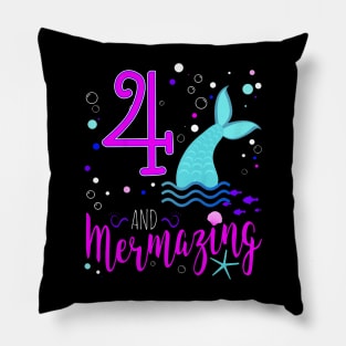 Kids Mermaid Girls 4Th Birthday 4 Years Old Party Pillow