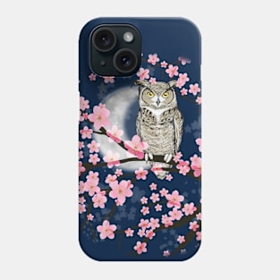 Great horned owl in a blossom tree Phone Case