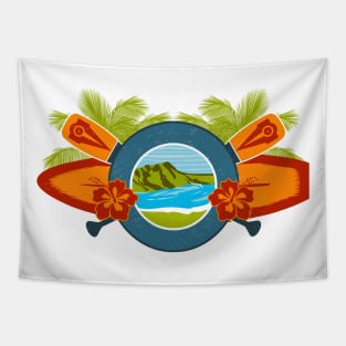 Hawaiian Island Ocean Sea Diamond Head Emblem Tapestry