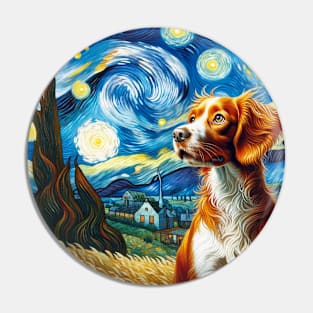 Starry Brittany Dog Portrait - Pet Portrait Pin