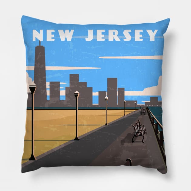 New Jersey, USA.Retro travel poster Pillow by GreekTavern