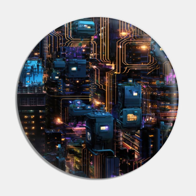 Cyber Circuit Cityscape Pin by star trek fanart and more