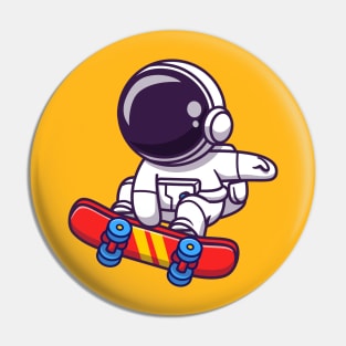 Cute Astronaut Playing Skateboard Cartoon Pin