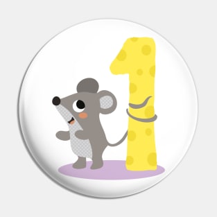 Cute Mouse with the number one 1 Birthday Design Pin