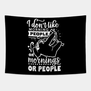 I Don't Like Morning People or Mornings or People - Sloth Holding Coffee - Introvert - Social Anxiety - Anti-Social Tapestry