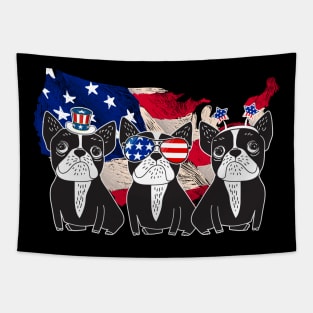 American Flag USA 4th of July French Bulldogs Tapestry