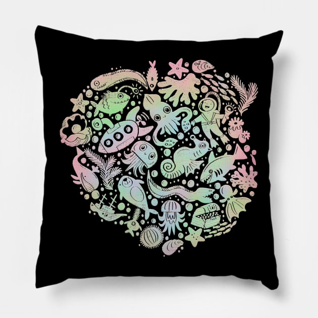 Deep Sea Adventure - Rainbow Pillow by Rebelform