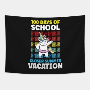 Funny Cute 100 Days Of School Closer Summer Vacation Unicorn Tapestry