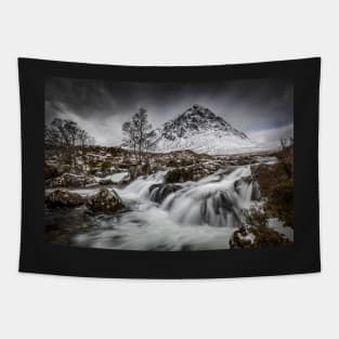 Buachaille Etive Mor Mountain and Coupall River Falls in the Snow Tapestry