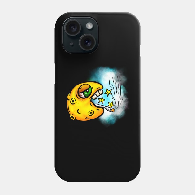 Toker Stoned Celestial Moon Lowbrow Cartoon Sticker Phone Case by Squeeb Creative