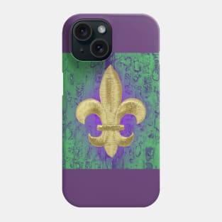 Mardi Gras Fleur de Lis Purple Green and Gold, Phone Case