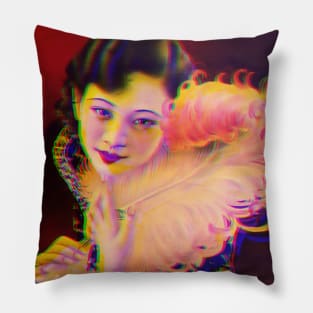 Vintage look chinese girl and feather Pillow