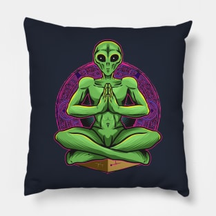 alien green doing yoga Pillow