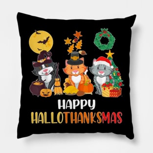 Cat Halloween Christmas Happy Hallothanksmas Hanksgiving Pillow