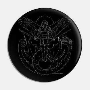 Fighting Angel and Dragon White Line Pin