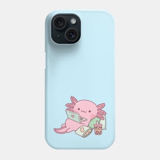 Cute Axolotl Chilling with Laptop And Snacks Phone Case