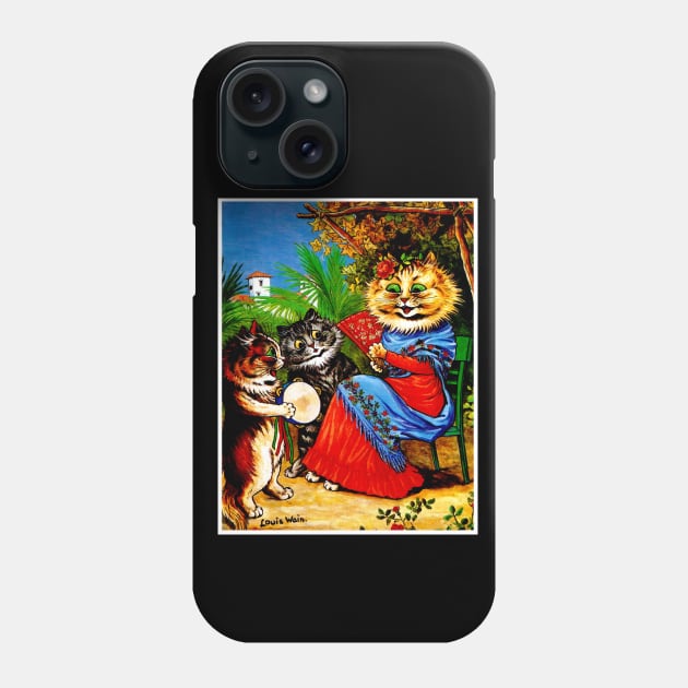 Cat with Kittens and Flowers : A Louis Wain abstract psychedelic Print Phone Case by posterbobs