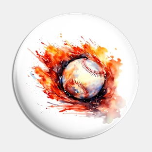 Flamming Baseball Watercolor Pin