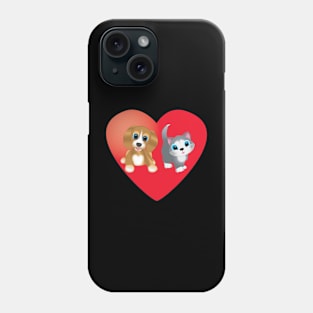 Dog and Cat on Heart Phone Case