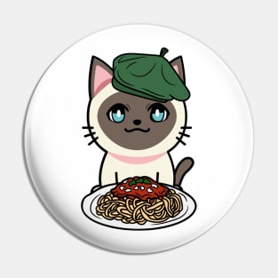 Cute siamese cat eating spaghetti Pin