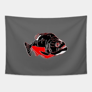 Piranha Fish Predator Amazon Wildlife Teeth Carnivore black Tapestry